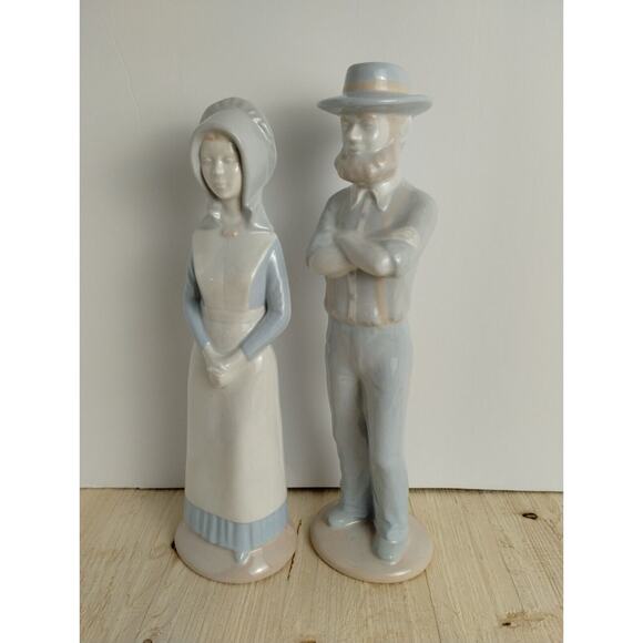 Amish Couple Ceramic Figurines Man & Woman 1970s Hand Painted - Picture 1 of 8